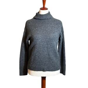 Madewell sweater heathered ribbed gray wool blend mockneck long sleeve top Sz M